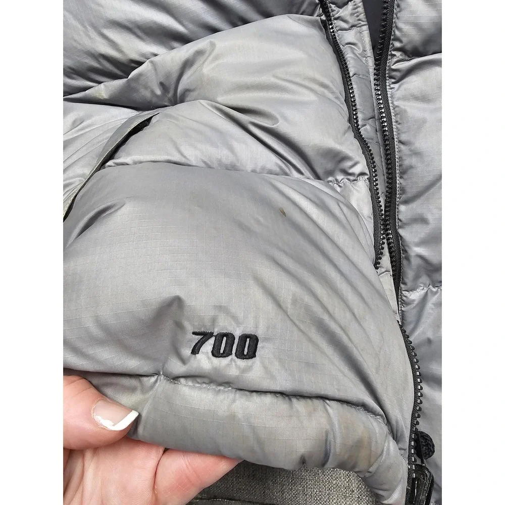 The North Face Vest Mens XL Gray 700 Goose Down Nuptse Puffer Hooded Full Zip